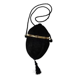 Rodo Black Velvet Clutch with Gold Accents